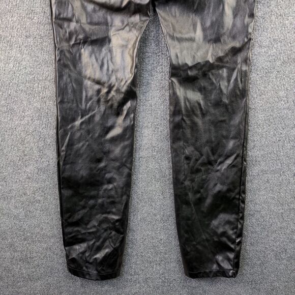 SBetro Womens Faux Leather Pants Black Medium Flat Front Slit Hem Side Zip - Picture 6 of 12